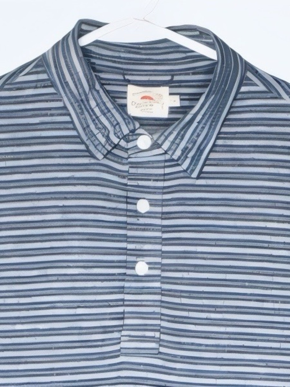 Faherty Striped Blue White Long Sleeve Polo Shirt Small